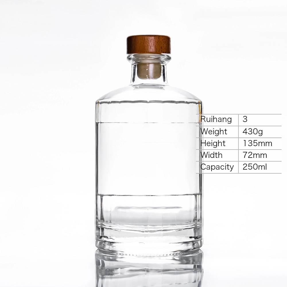 250ml Short Cylindrical Spirit Bottle - RH3 - Glass Bottle Manufacturer