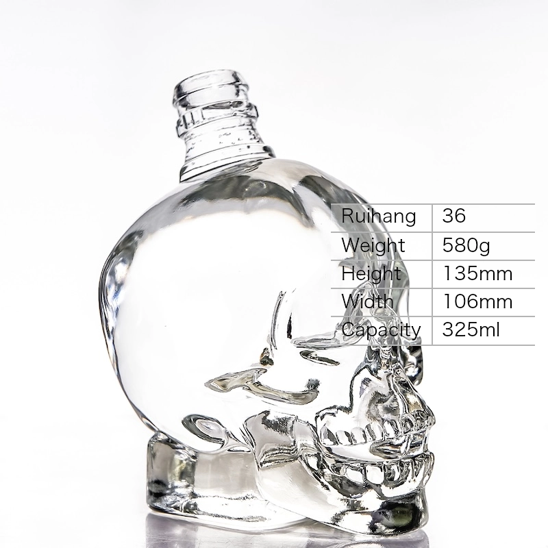 325ml Unique Skull Shaped Glass Spirit Bottle - RH36 - Glass Bottle Manufacturer